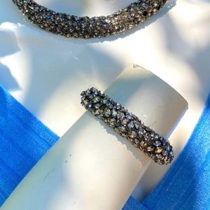 Alexis Bittar Pavé Pear Clear Rhinestone Ruthenium Gunmetal Bangle Bracelet